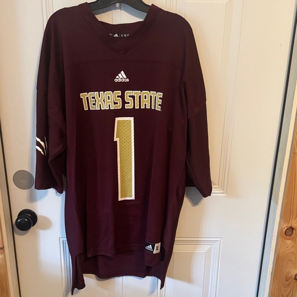 adidas Other - Adidas Maroon Texas State Jersey with Gold Number